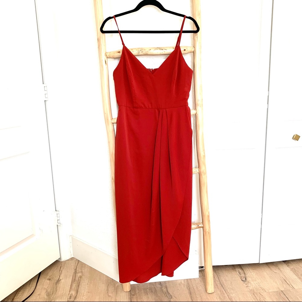 Lulu's Reinette Rust Red Midi Dress Sz Medium